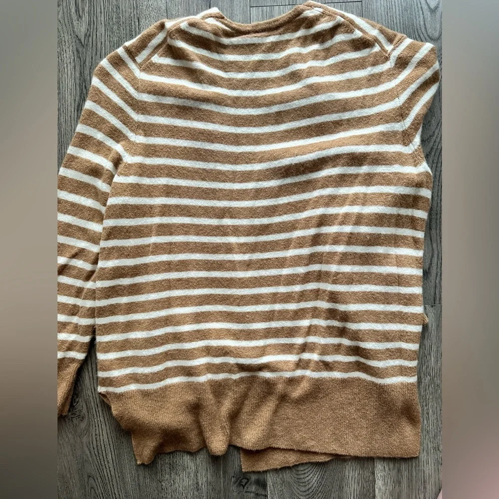 Madewell Women's Cardigan in Tan and White Stripes - Picture 2 of 4